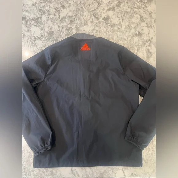 Adidas Men's Gray and Black Windbreaker with Orange Accents - Picture 2 of 4